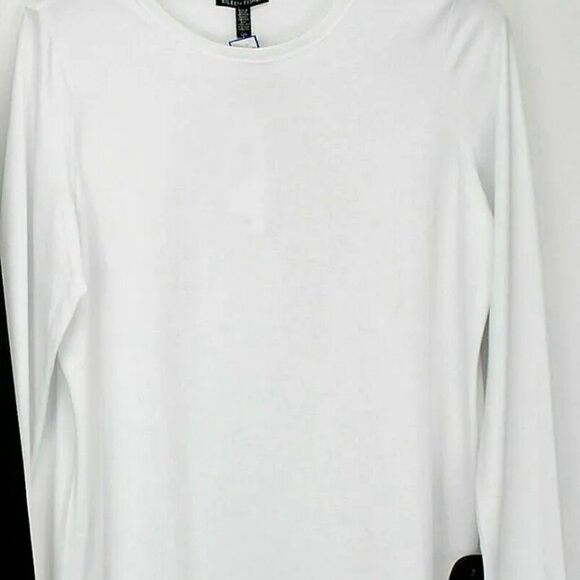 EILEEN FISHER White System Lightweight Viscose Jersey Crew Neck Top L Large - Picture 2 of 5